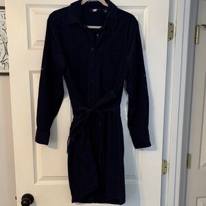 Lands' End Long-Sleeve Tie-Waist Shirt Dress - Navy